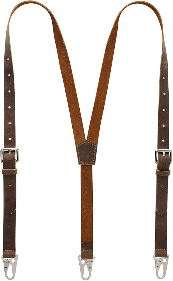 Brown Y-Design Leather Suspenders for Men by RingSun